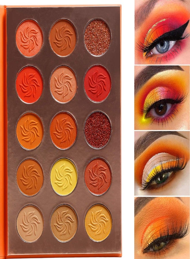 Afflano Red Orange Eyeshadow Palette Sunset 15 Color, Highly Pigmented Glam Fall Eye Shadow Makeup Palettes, Nudetude Brown Yellow Gold Orange Matte Glitter Shimmer Warm Eyeshadow Pallet - Image 1
